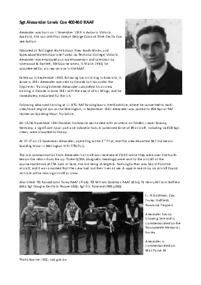 A preview of a PDF biography for Cox, Alexander Lewis